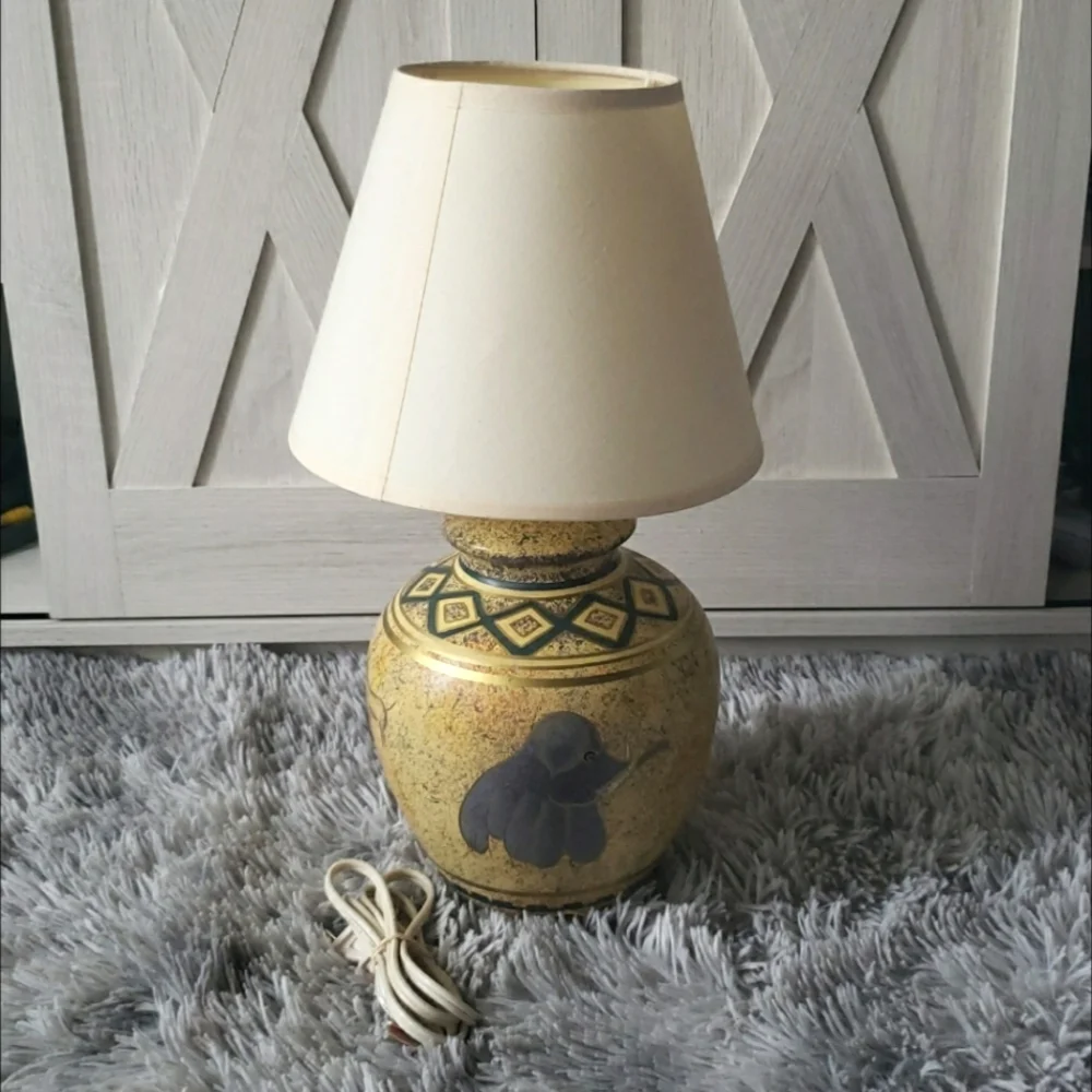 1999 Elephant Ceramic Table Lamp & Shade